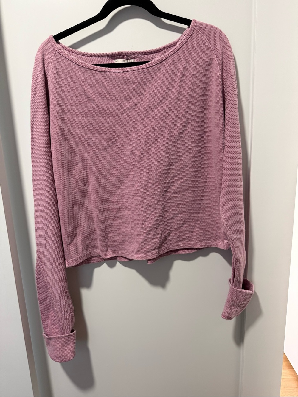 We The Free Dusty Pink Waffle-Knit Boatneck Long Sleeve Top